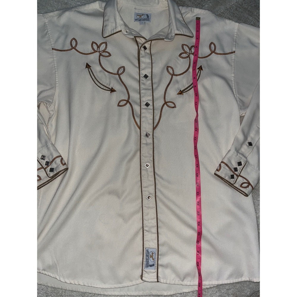 Vintage Panhandle Slim Mens Retro Western Shirt Brown Embroidery Diamond Snaps L - Picture 5 of 7